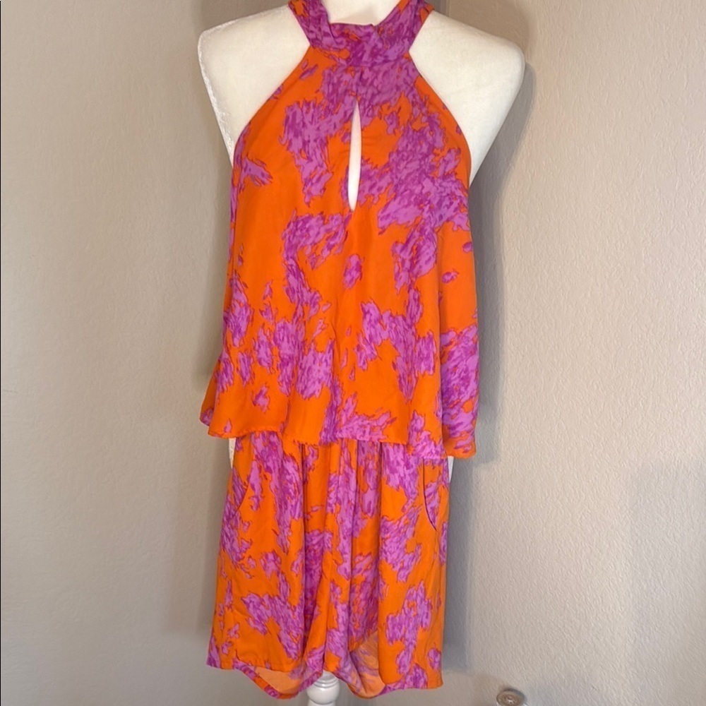 Vibrant Orange and Purple Halter Dress